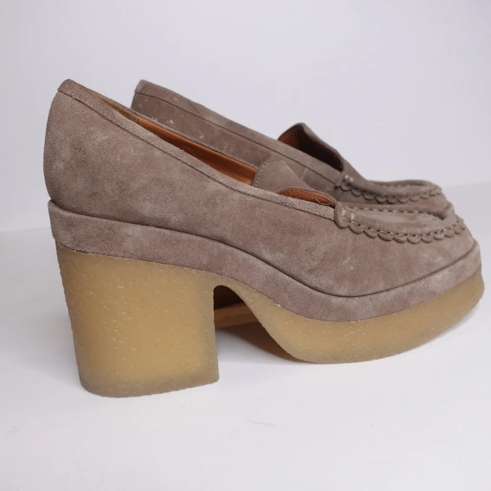 Marc Fisher Lina Platform Suede Loafers Natural Brown Women's Shoes Size 10M